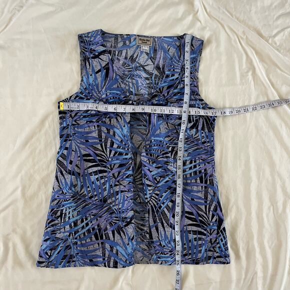 Aloha Hut Hawaii Blue Palm Print Tie Front Bow Blouse Women's Size L - Picture 9 of 9